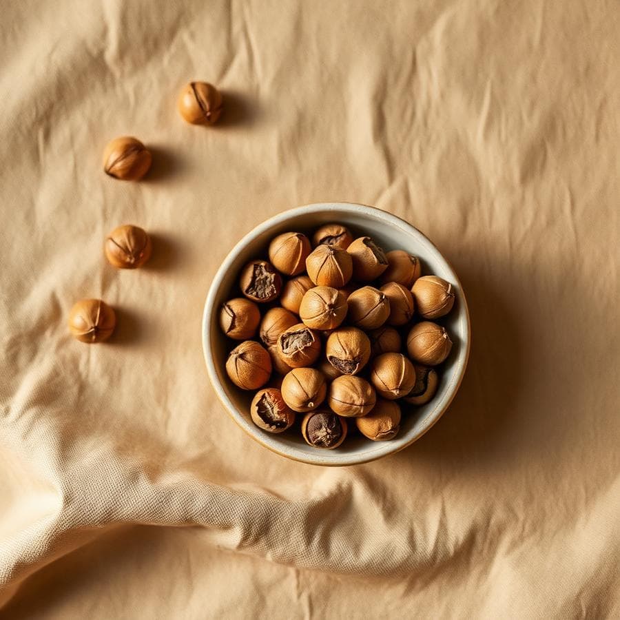 Roasted foxnuts served in a ceramic bowl on natural linen