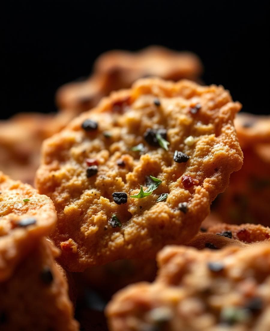Macro close-up of herbed baked millet crisps